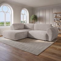 Canapé d'angle convertible et coffre velours côtelé épais taupe - Angle gauche