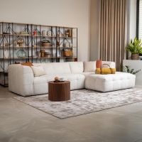 Canapé d’angle en tissu capitonné beige - Angle droit