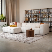 Canapé d’angle en tissu capitonné beige - Angle gauche