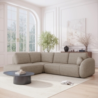 Canapé d'angle convertible avec coffre en tissu bouclette taupe - Angle gauche