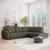 Canapé d'angle convertible avec coffre en tissu bouclette vert - Angle droit