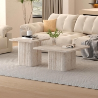 Lot de 2 tables basses carr&eacute;es couleur travertin