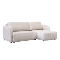 Canap&eacute; d'angle convertible avec coffre en tissu beige - Angle droit