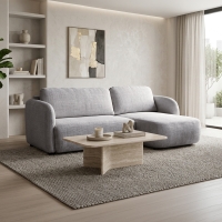 Canap&eacute; d'angle convertible avec coffre en tissu gris - Angle droit