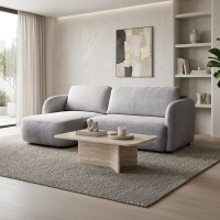 Canap&eacute; d'angle convertible avec coffre en tissu gris - Angle gauche