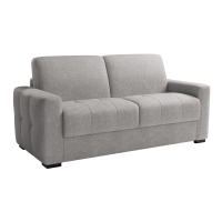 Canap&eacute; 3 places convertible tissu capitonn&eacute; gris clair matelas 22 cm