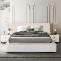 Lit double en tissu beige avec coffre 140x190 cm