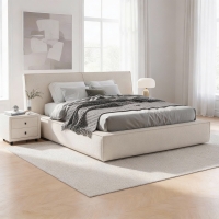 Lit double en tissu beige avec coffre 140x190 cm