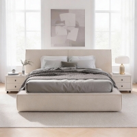 Lit double en tissu beige avec coffre 160x200 cm