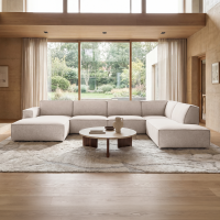 Canap&eacute; panoramique en tissu beige - Angle gauche