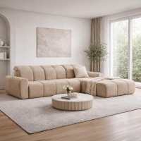 Canap&eacute; d'angle convertible avec coffre en tissu taupe - Angle droit