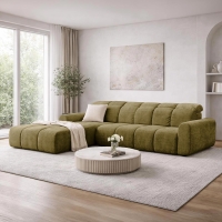 Canap&eacute; d'angle convertible avec coffre en tissu vert - Angle gauche CREMONA 38