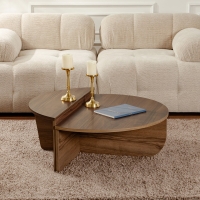 Table basse ronde couleur bois fonc&eacute; D90 cm