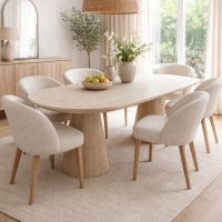 Table &agrave; manger ovale couleur bois clair 220 cm