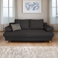 Canap&eacute; 3 places convertible en velours c&ocirc;tel&eacute; gris anthracite