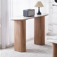 Console en pierre fritt&eacute;e blanc pieds couleur bois clair 120 cm
