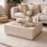 Table basse carr&eacute;e beige 90 cm