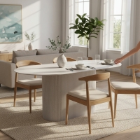 Table &agrave; manger ovale en c&eacute;ramique beige 180 cm