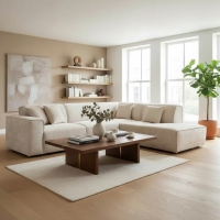 Canap&eacute; d'angle en tissu beige - Angle droit