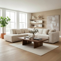 Canap&eacute; d'angle en tissu beige - Angle gauche