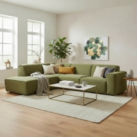 Canap&eacute; d'angle en tissu vert - Angle gauche