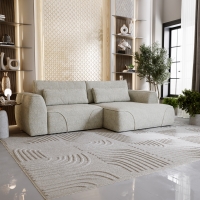 Canap&eacute; d'angle convertible avec coffre en tissu beige - Angle droit