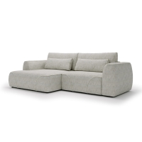 Canap&eacute; d'angle convertible avec coffre en tissu beige - Angle gauche