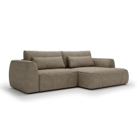 Canap&eacute; d'angle convertible avec coffre en tissu taupe - Angle droit