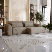 Canap&eacute; d'angle convertible avec coffre en tissu taupe - Angle droit