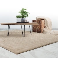 Tapis en tissu doux &agrave; motif quadrill&eacute; beige - 80x150 cm