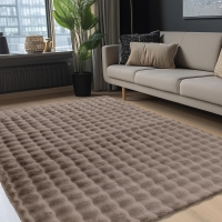 Tapis en tissu doux &agrave; motif quadrill&eacute; taupe - 80x150 cm