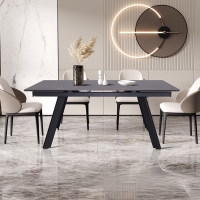 Table extensible en pierre fritt&eacute;e noir pieds en m&eacute;tal noir 160-240 cm