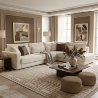 Canap&eacute; d'angle en tissu beige - Angle droit