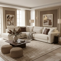 Canap&eacute; d'angle en tissu beige - Angle gauche