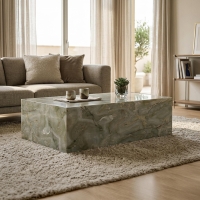 Table basse rectangulaire en marbre d'ing&eacute;nierie vert