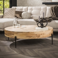 Table basse ronde en bois d'acacia massif piètement en métal noir