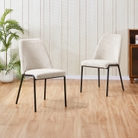 Lot de 2 chaises en tissu bouclette beige pieds en m&eacute;tal noir