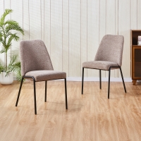 Lot de 2 chaises en tissu bouclette taupe pieds en m&eacute;tal noir