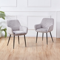 Lot de 2 chaises en velours côtelé gris clair pieds en métal noir