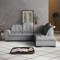 Canapé d'angle convertible avec coffre en tissu gris clair - Angle droit