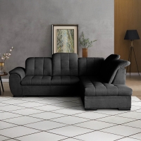 Canapé d'angle convertible avec coffre en tissu noir - Angle droit