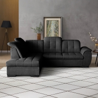 Canapé d'angle convertible avec coffre en tissu noir - Angle gauche