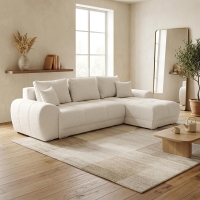 Canap&eacute; d'angle convertible avec coffre en tissu beige - Angle droit