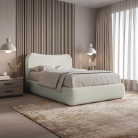 Lit double design effet peau de mouton blanc écru 140x190 cm