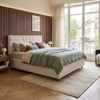 Lit double en tissu avec coffre en tissu beige 160x200 cm