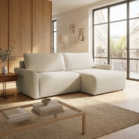 Canap&eacute; d'angle convertible et r&eacute;versible avec coffre en tissu beige