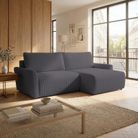 Canap&eacute; d'angle convertible et r&eacute;versible avec coffre en tissu gris fonc&eacute;