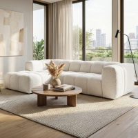 Canap&eacute; d'angle tissu bouclette beige - Angle gauche