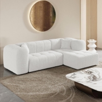 Canapé d'angle tissu bouclette blanc écru - Angle droit