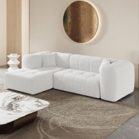 Canapé d'angle tissu bouclette blanc écru - Angle gauche